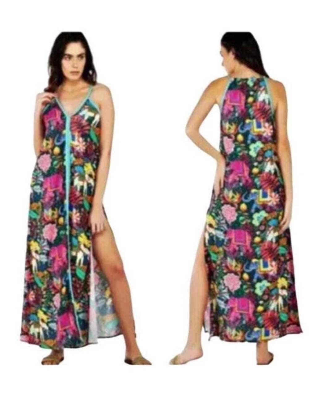 AMERICA & BEYOND Women's Majestic Nights High Slit Maxi Dress Multi-Color XL